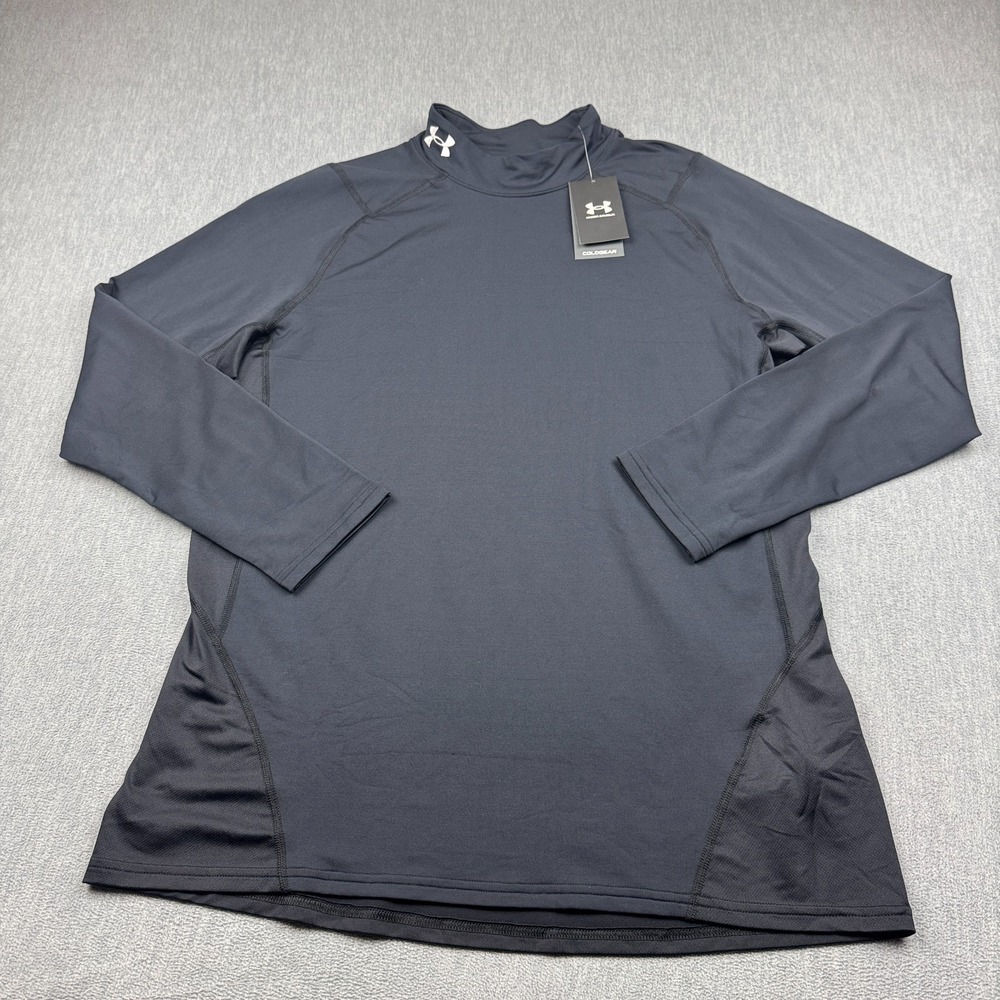 Under Armour T Shirt Mens 2XL XXL Black Fitted Mock Neck Cold Gear Baselayer NWT